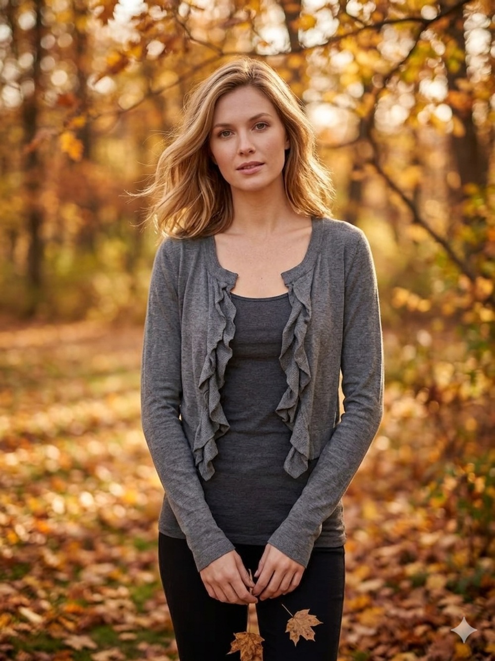 Express Gray Ruffle-Front Cardigan Sweater